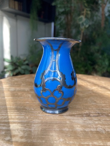 Vintage váza PMR Jaeger&Co US Zone, stříbrný překryv, 1940