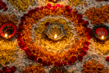 Candle and flowers of Diwali holidays, Diwali gifts