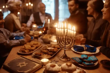 Jewish family at the Hanukkah holiday table