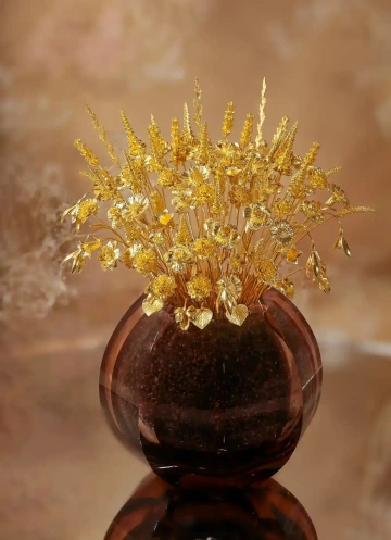 Luxury bouquet of gold flowers in a vase, bespoke wedding bouquet for a luxury wedding
