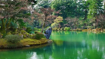 Japanese garden with lake