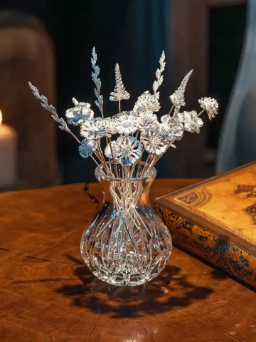 Stříbrné kytice květin GIYOU ve skleněné váze, dekorace nového bytu