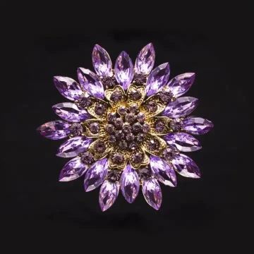 Květinová brož s barevnými drahými kameny