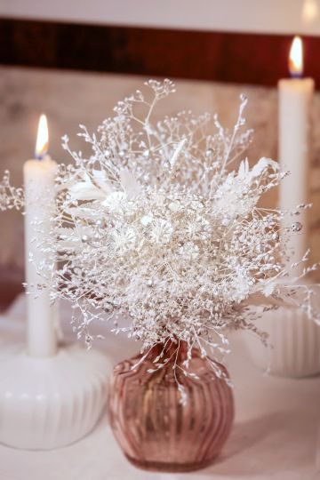 Christmas Bouquet of silver and dried whie flowers