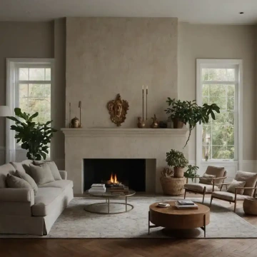 Krásný, luxusní interiér domova s krbem