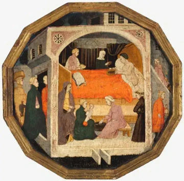 Desco da parto od Charles of Durazzo (Francesco di Michele) A Birth Scene (Desco da Parte), okolo roku 1410