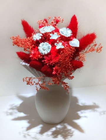 Silver Valentine's Day Bouquets with red flowers in a white vase