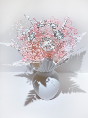 Silver Valentine's Day Bouquets with pink flowers in a white vase