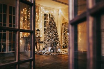 House interior with Christmas decoration and Christmas tree