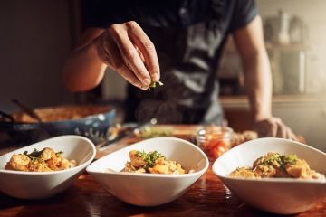 Bowls with food on the table