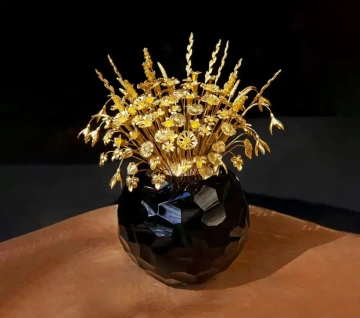 Velká kytice GIYOU květin z 24 K zlata v Moser váze, luxusní dárek pro ženu k narozeninám