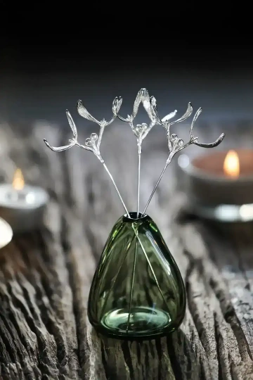 Silver mistletoe in a glass vase, unique Christmas decoration