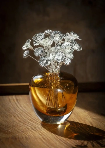 Kytice květin ze stříbra GIYOU v hnědé skleněné váze